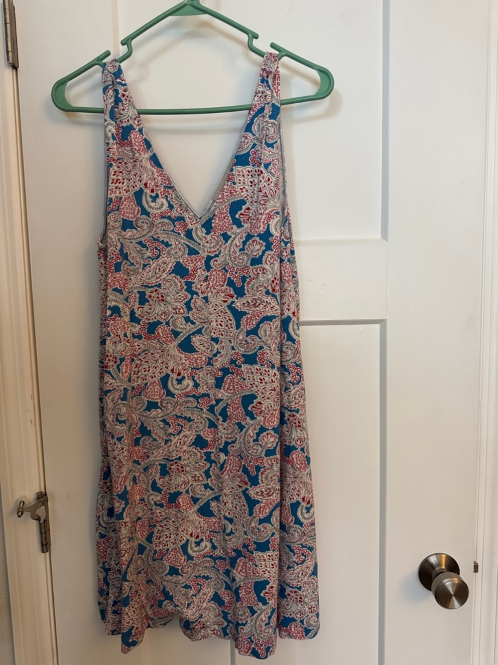 LOFT Teal Paisley V-Neck Mini Dress with Pink & Cream Pattern